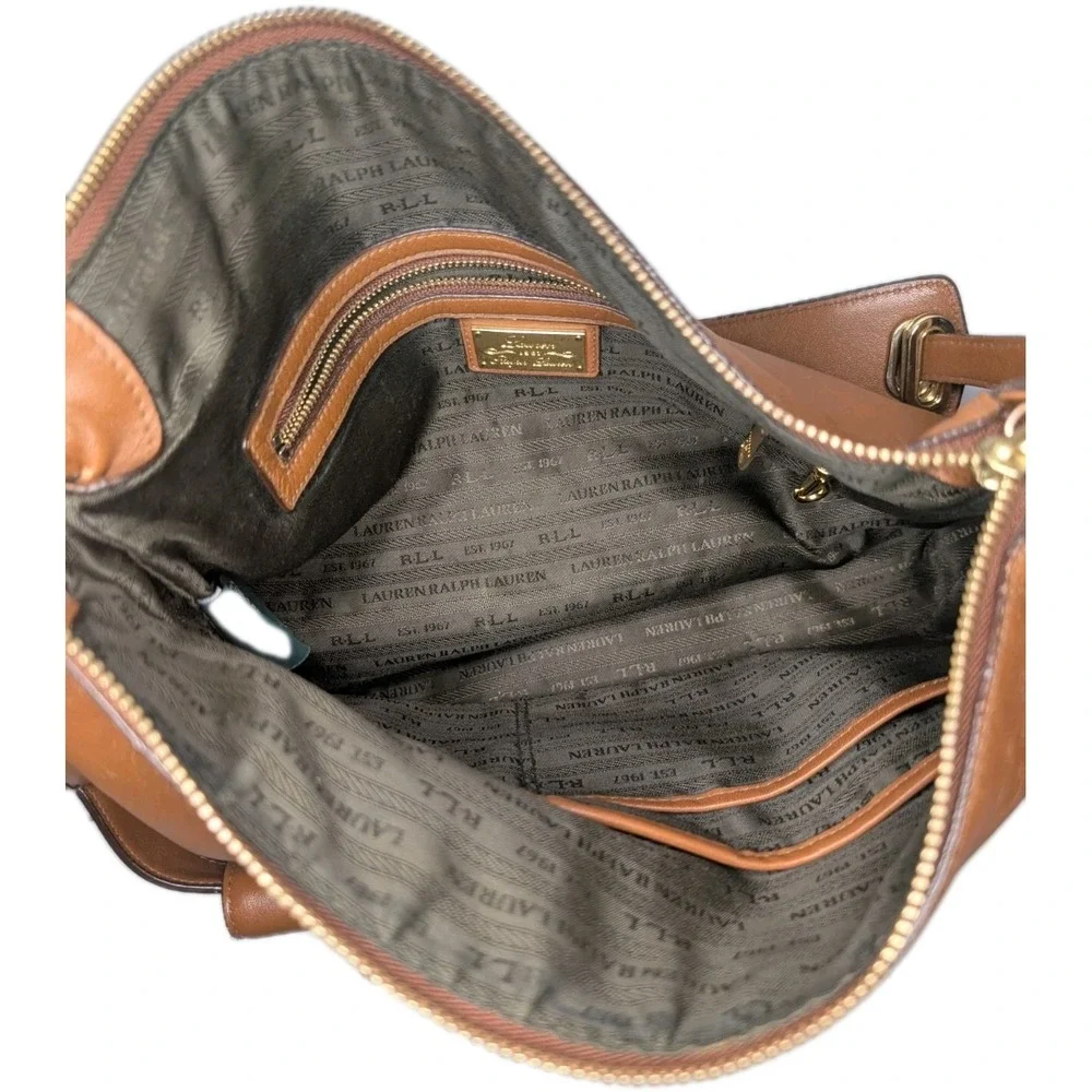 Lauren Ralph Lauren RLL Cognac Leather Hobo Shoulder Bag Gold Hardware Dust‎ Bag